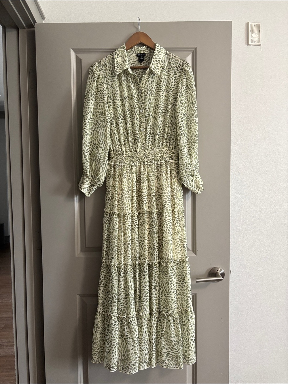 Leaf-Print Tiered Maxi Dress in Sage by Kate and Lily